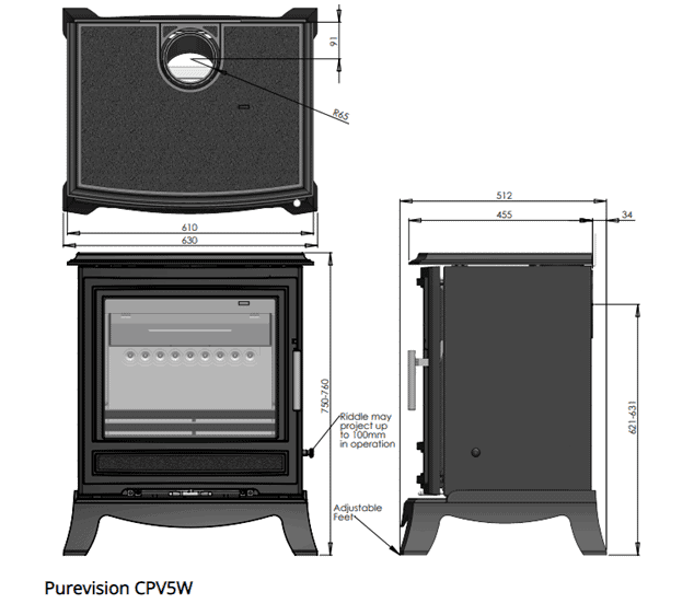 Purevision CPV5W Wide Wood Burning / Multi Fuel Stove
