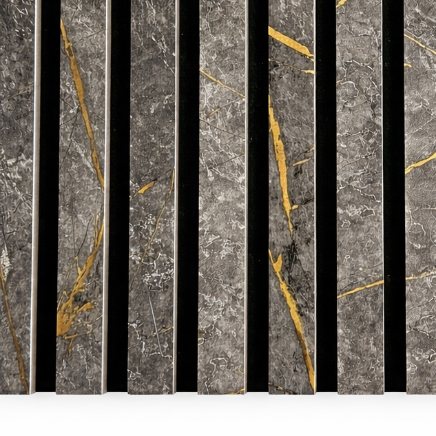 Black & Gold Acoustic slatted wooden felt back wall Panels 2400mm x 600mm - x1 Panel