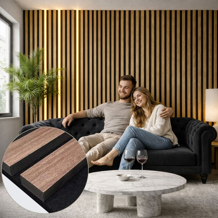 Premium Acoustic Wall Panels – Wooden Slatted Felt Back Panel 2400mm x 600mm x 17mm (1.44m²)