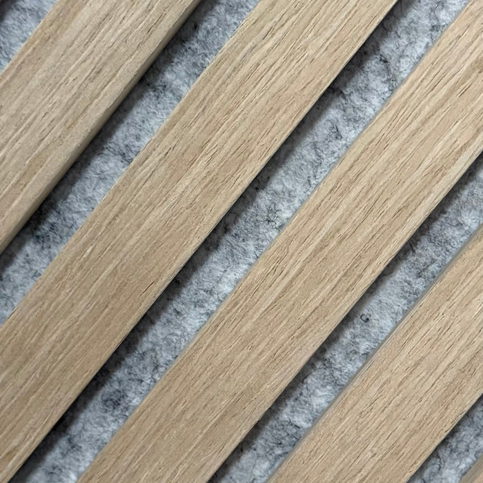 Oak on Grey felt Acoustic Premier 3 Sided wooden wall Panel 2400mm x 640mm x 21mm