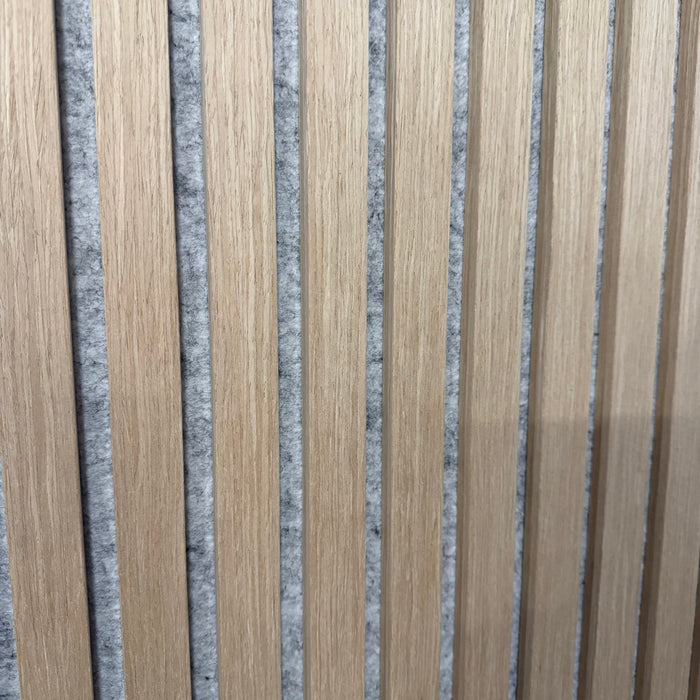 Oak on Grey felt Acoustic Premier 3 Sided wooden wall Panel 2400mm x 640mm x 21mm