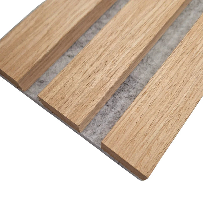 Oak on Grey felt Acoustic Premier 3 Sided wooden wall Panel 2400mm x 640mm x 21mm