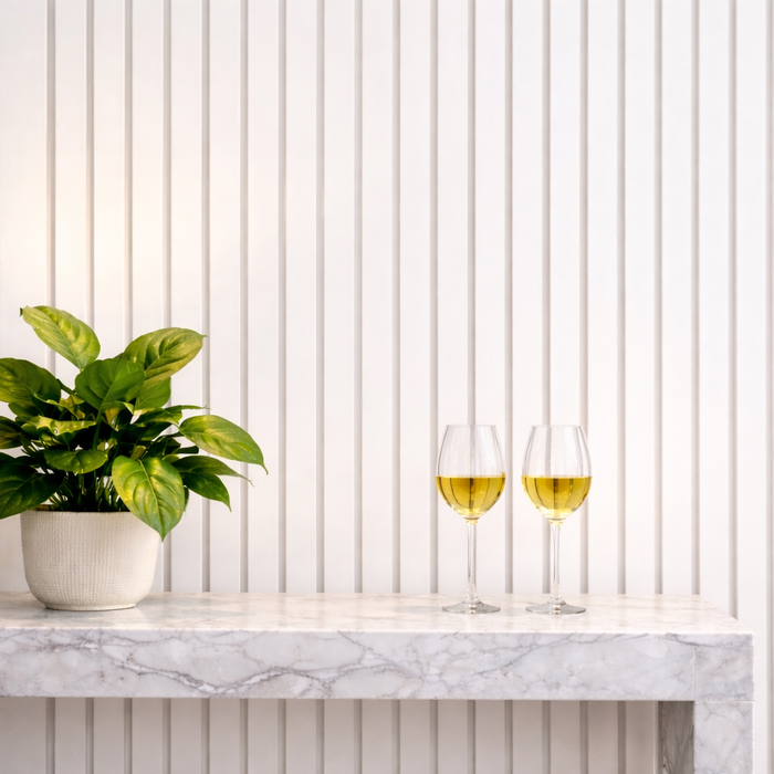 3 sided White on white felt back Acoustic Premium slatted wooden wall Panels 2400mm x 640mm - X1 Panel
