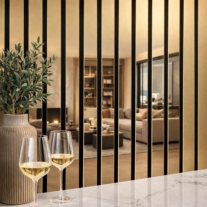Extra Wide Gold Effect Acoustic Premium slatted wooden felt back wall Panels 2400mm x 600m x18mm
