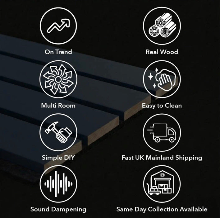 Wide Slat Grey Acoustic Premium slatted wooden felt back wall Panels 2400mm x 600mm - x1 Panel