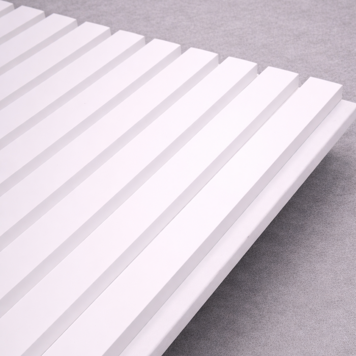 3 sided White on white felt back Acoustic Premium slatted wooden wall Panels 2400mm x 640mm - X1 Panel