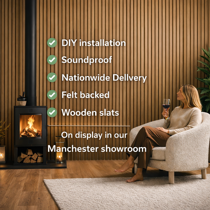 Natural Oak Acoustic slatted wooden felt back wall Panels 2400mm x 600mm - x1 Panel
