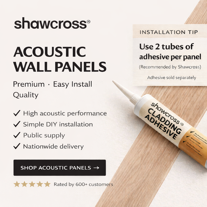 3 sided White on white felt back Acoustic Premium slatted wooden wall Panels 2400mm x 640mm - X1 Panel