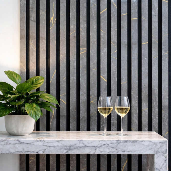 Black & Gold Acoustic slatted wooden felt back wall Panels 2400mm x 600mm - x1 Panel