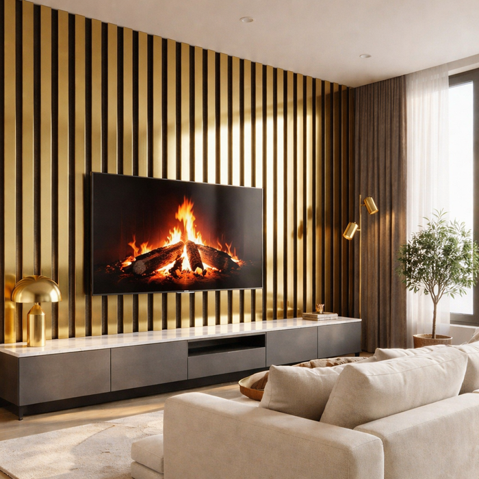 Extra Wide Gold Effect Acoustic Premium slatted wooden felt back wall Panels 2400mm x 600m x18mm
