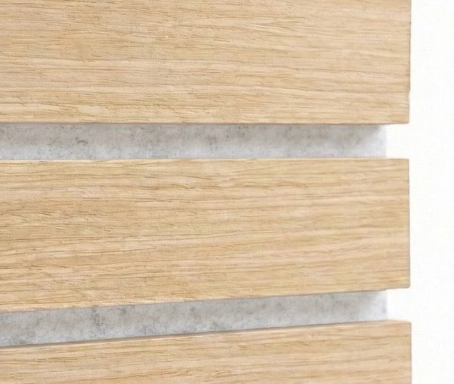 Extra wide Premium Oak on Grey Felt 3 sided Acoustic Premium slatted wooden wall Panels 2400mm x 640mm
