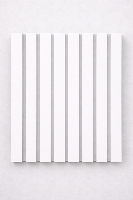 3 sided White on white felt back Acoustic Premium slatted wooden wall Panels 2400mm x 640mm - X1 Panel