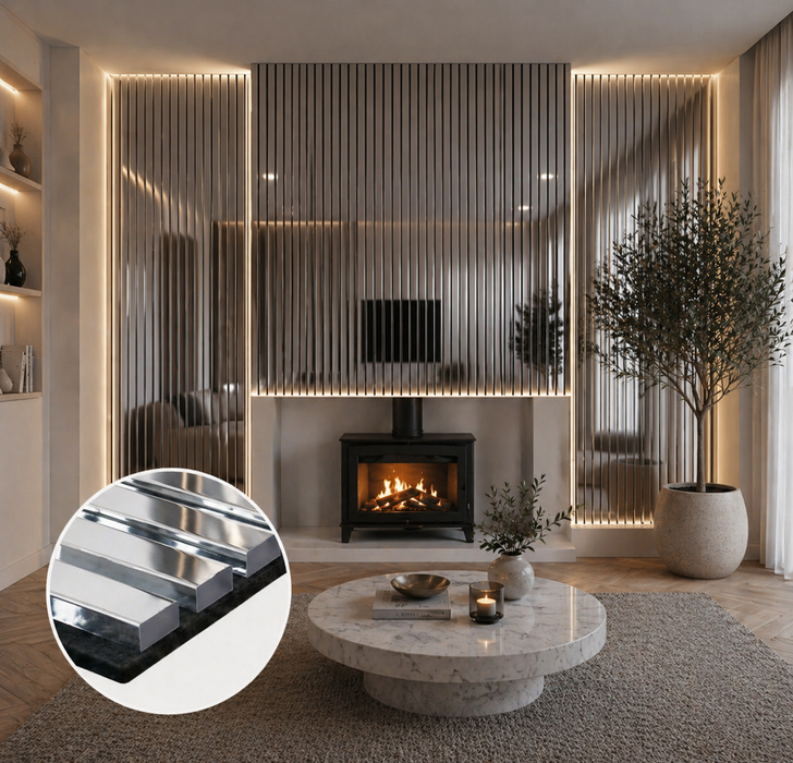 Mirror  3 Sided Acoustic Premium slatted wooden felt back wall Panels 2400mm x 600m x18mm