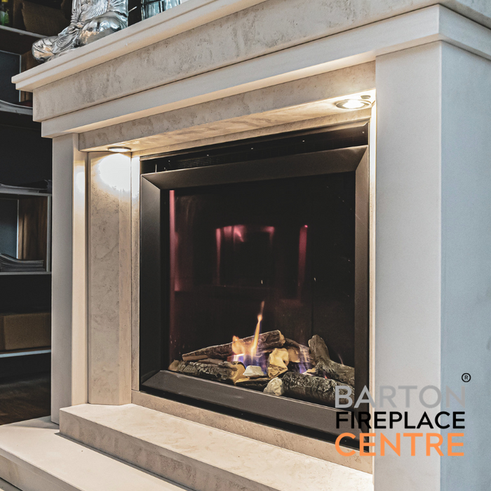 Limestone gas fireplace