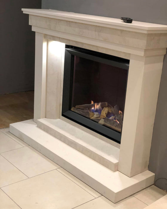 Limestone gas fireplace